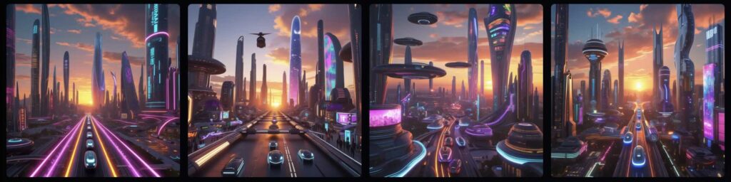 Esempio di città futuristica generata da Leonardo AI Leonardo AI Esempio